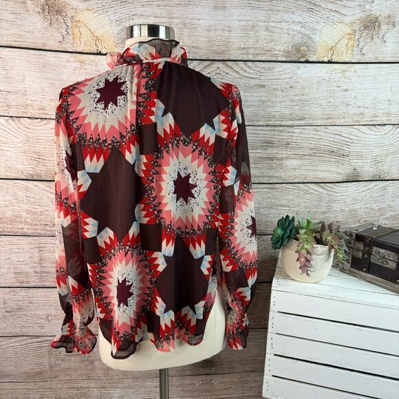 NWT Ann Taylor LOFT Bohemian Blouse Top Women's Size XS Red Ruffle0 - Picture 4 of 6